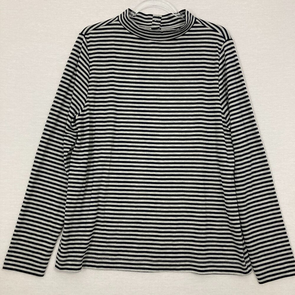 LOFT Striped Soft Stretch Knit High Neck Button Back‎ Long Sleeve Top XL
